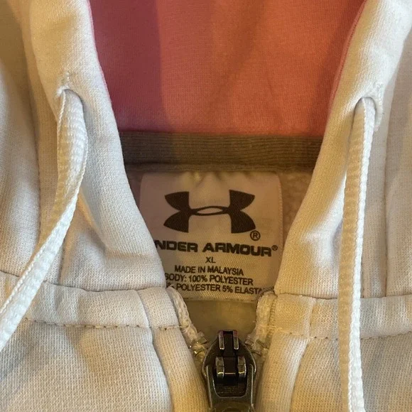 Under Armor Adults White Pink XL Full Zip Hoodie Longsleeves Solid Logo Jacket‎ - Picture 5 of 10